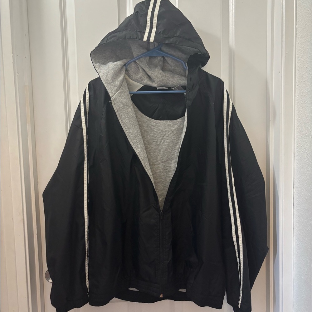 Prospirit Black and Gray Hooded Lined Windbreaker Jacket